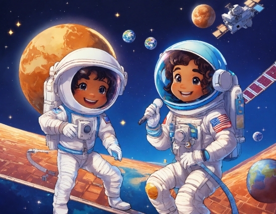 Astronaut, World, Cartoon, Smile, Gesture, Art