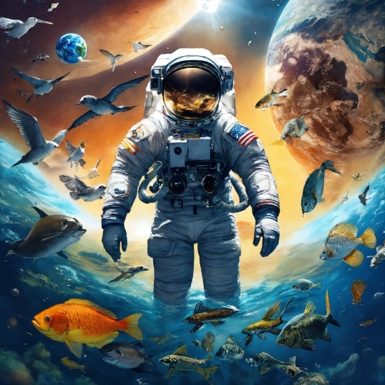 Astronaut, World, Cool, Art, Astronomical Object, Cg Artwork