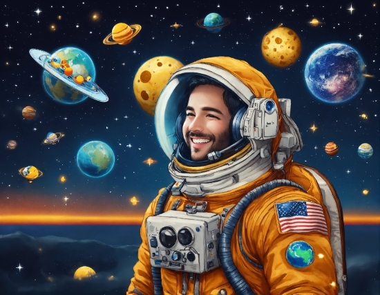 Astronaut, World, Smile, Astronomical Object, Art, Cartoon