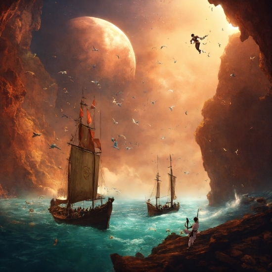 Atmosphere, Water, World, Boat, Sky, Moon