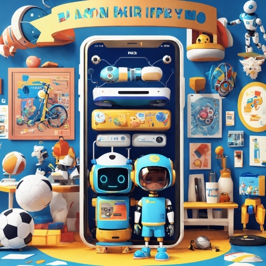 Blue, Motor Vehicle, Toy, Yellow, Football, Technology