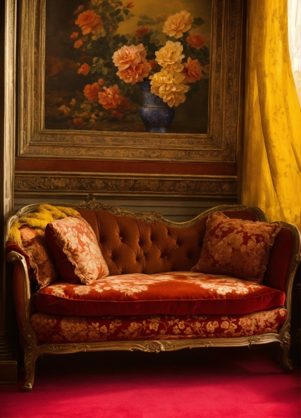 Brown, Flower, Furniture, Picture Frame, Wood, Textile