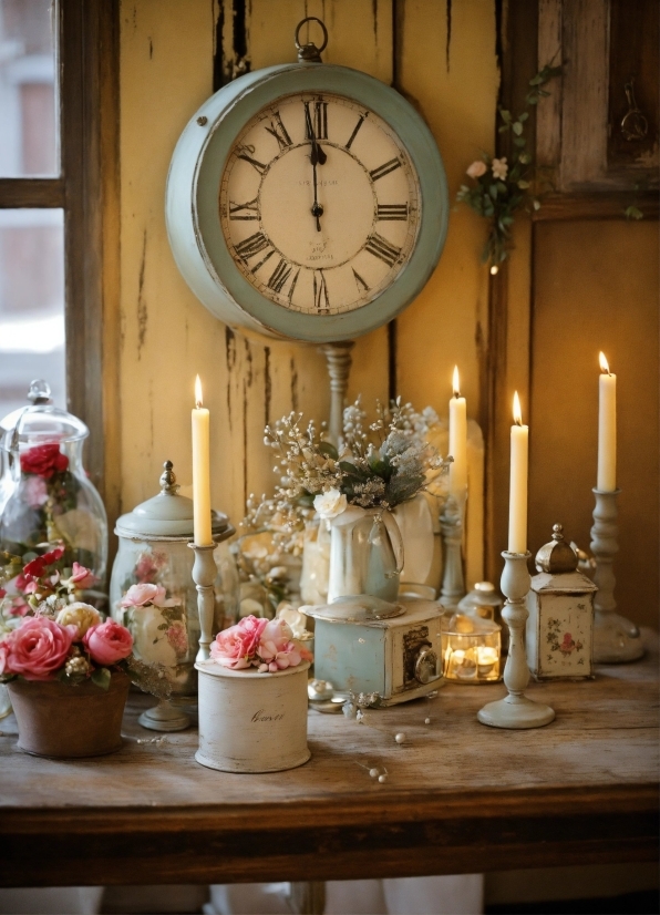 Candle, Interior Design, Lighting, Plant, Candle Holder, Clock