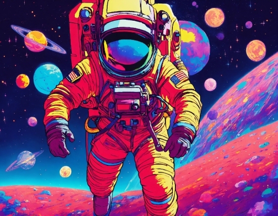 Cartoon, Astronaut, Art, Painting, Space, Electric Blue