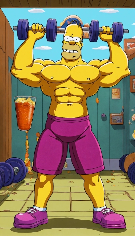 Cartoon, Muscle, Organ, Bodybuilder, Standing, Yellow