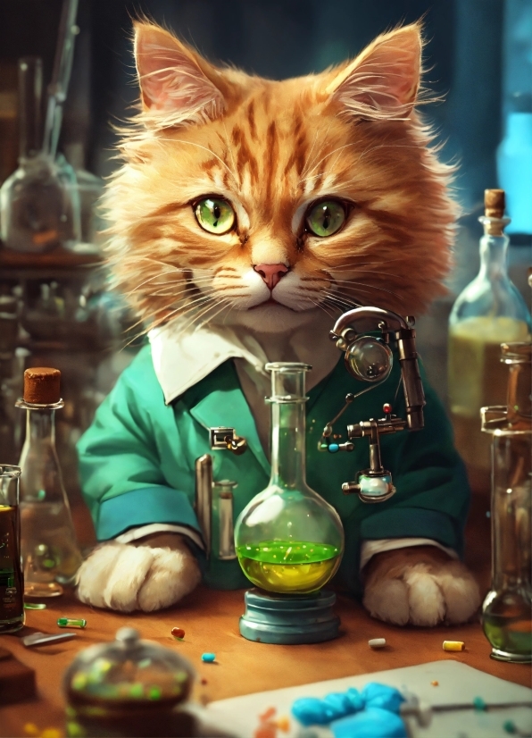 Cat, Bottle, Drinkware, Green, Felidae, Table