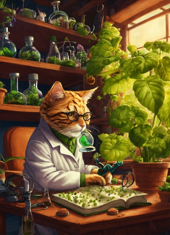 Cat, Plant, Flowerpot, Houseplant, Felidae, Carnivore