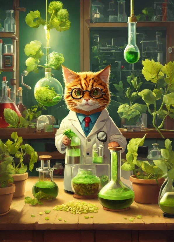 Cat, Plant, Green, Felidae, Flowerpot, Carnivore