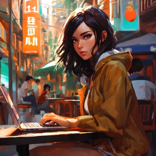 Computer, Personal Computer, Laptop, Orange, Table, Typing