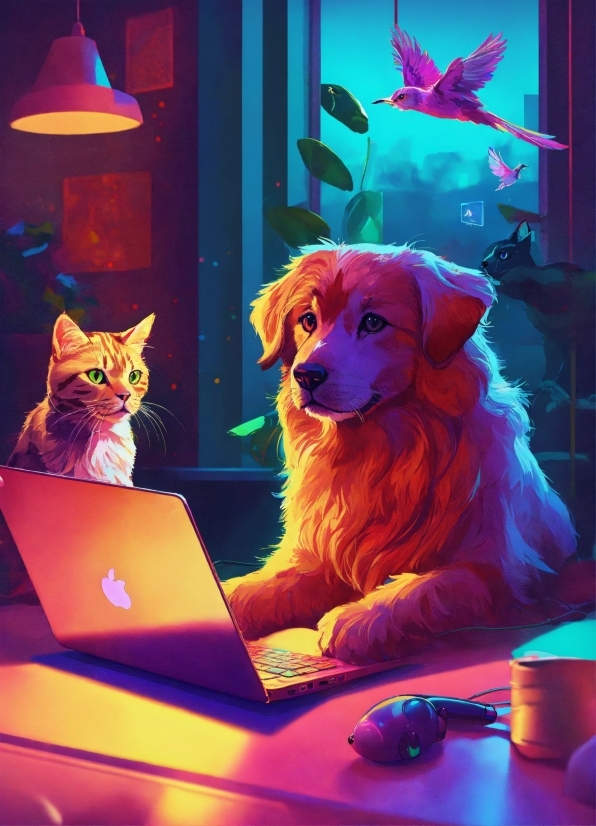 Computer, Vertebrate, Blue, Light, Cat, Dog