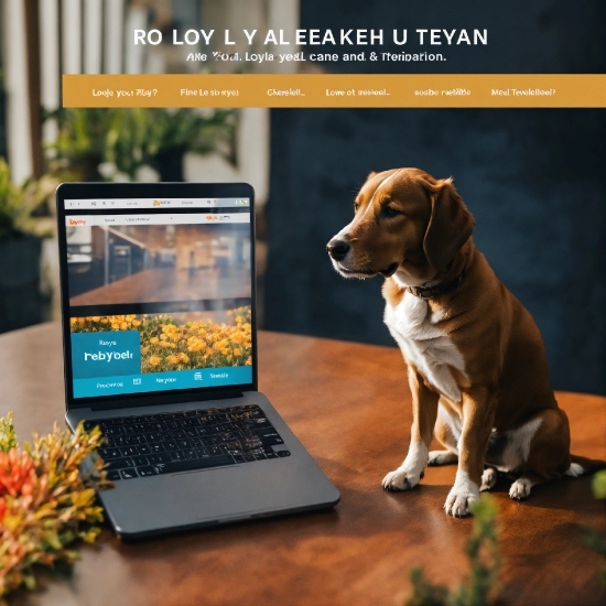 Dog, Computer, Personal Computer, Table, Laptop, Output Device