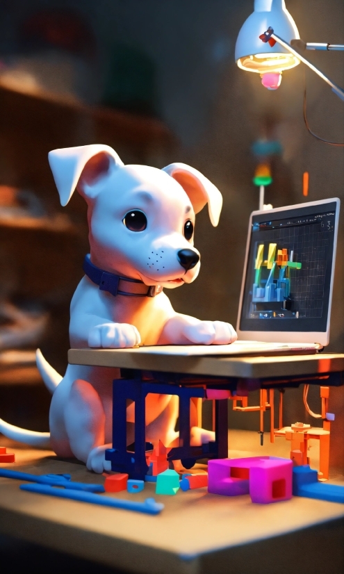 Dog, Light, Lighting, Personal Computer, Output Device, Table
