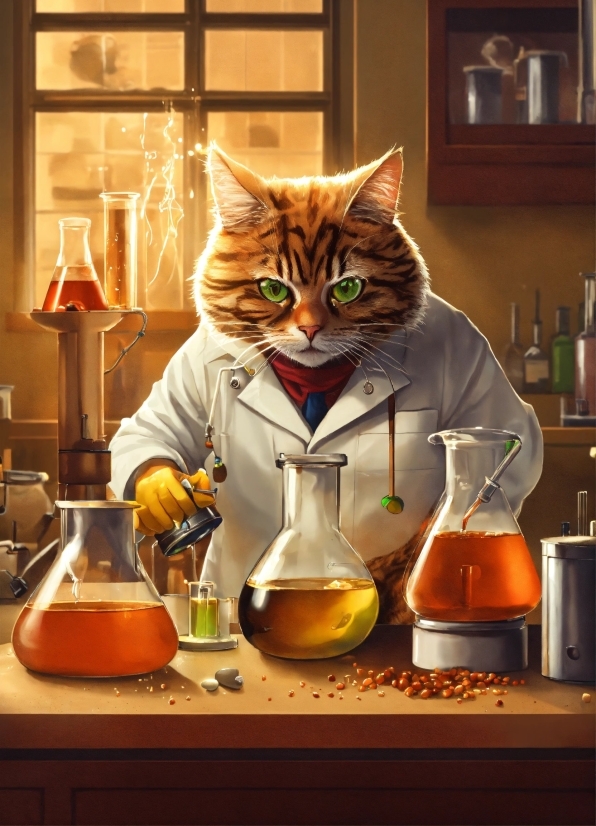 Drinkware, Cat, Orange, Tableware, Barware, Laboratory Flask