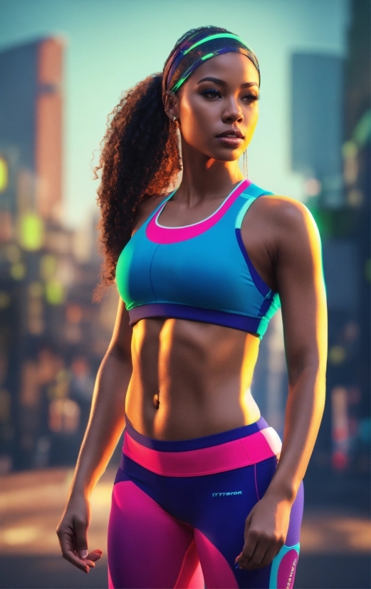 Face, Hair, Shoulder, Shorts, Muscle, Sports Bra