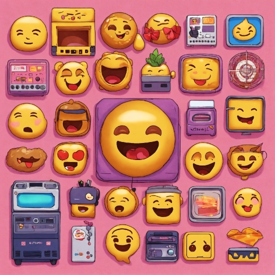 Facial Expression, Product, Purple, Yellow, Emoticon, Font