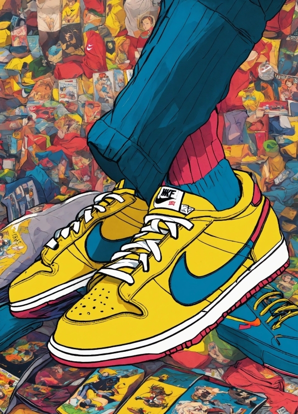 Footwear, Shoe, Walking Shoe, Yellow, Sneakers, Art