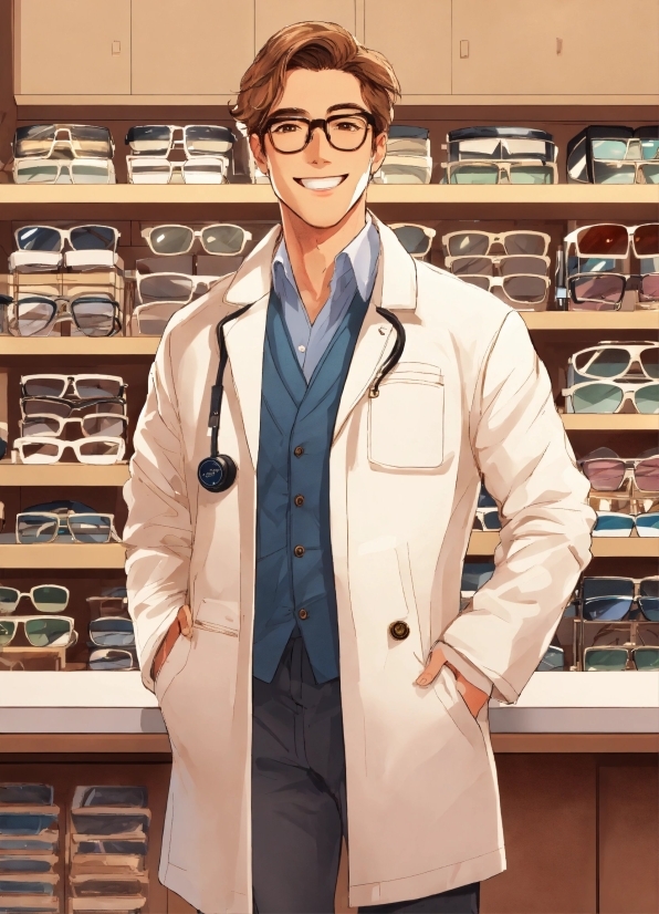 Glasses, Vision Care, Dress Shirt, Eyewear, Sleeve, White Coat