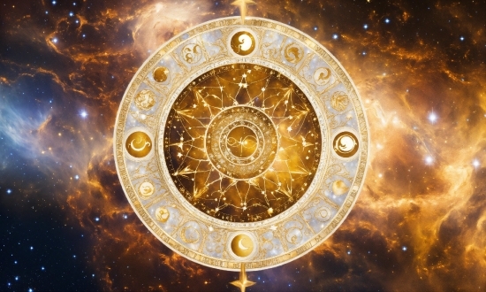 Gold, Amber, Font, Astronomical Object, Art, Circle