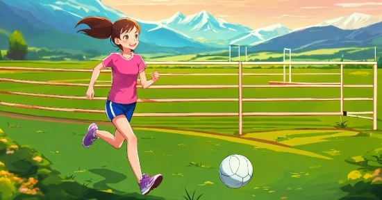 Green, Shorts, Sky, People In Nature, Sports Equipment, Cartoon