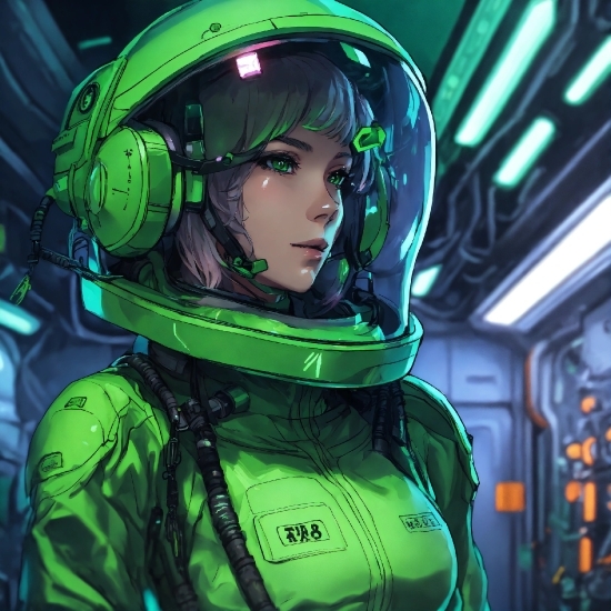 Green, Space, Personal Protective Equipment, Electric Blue, Fictional Character, Machine