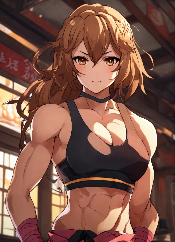 Hairstyle, Arm, Cartoon, Mouth, Muscle, Lingerie Top