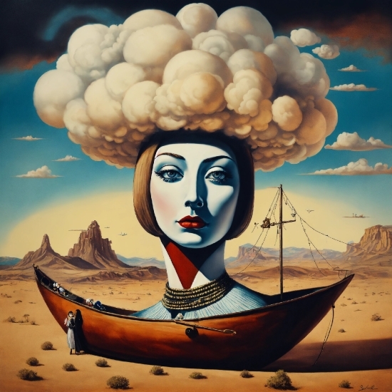 Head, Cloud, Sky, Boat, Happy, Art