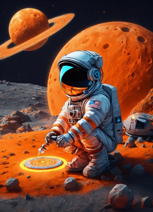 Helmet, Human, World, Orange, Astronaut, Art
