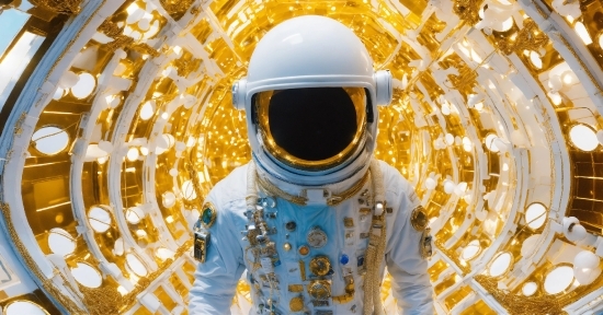 Helmet, Sleeve, Yellow, Eyewear, Astronaut, Headgear