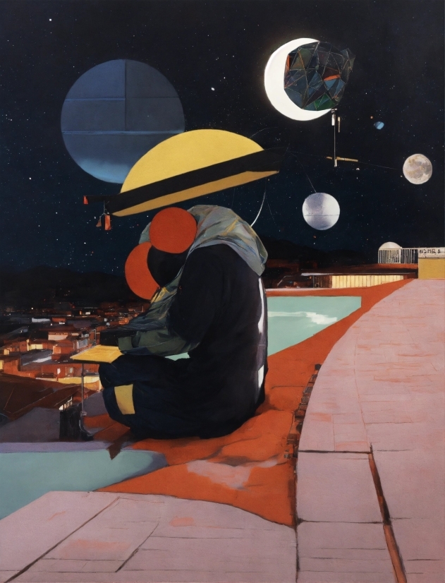 Living Room Decor Ideas, Moon, World, Orange, Hat, Art