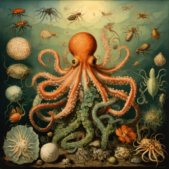 Marine Invertebrates, Cephalopod, Art, Octopus, Painting, Octopus