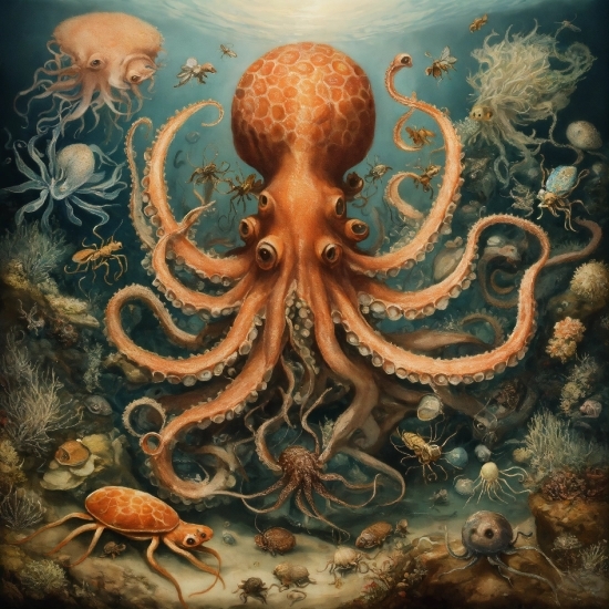 Marine Invertebrates, Lighting, Cephalopod, Organism, Art, Octopus