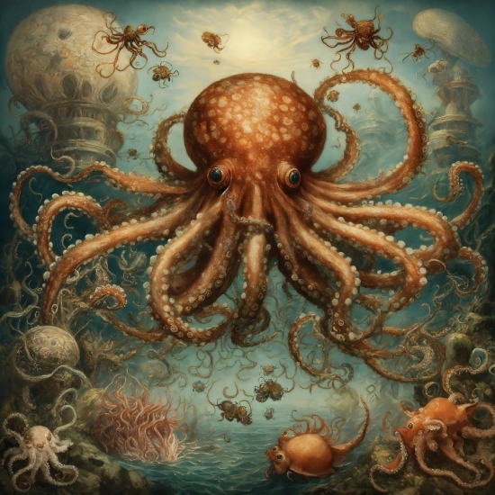 Marine Invertebrates, Nature, Organism, Cephalopod, Art, Octopus