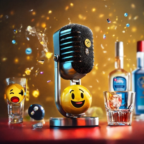 Microphone, Lighting, Orange, Bottle, Yellow, Liquid