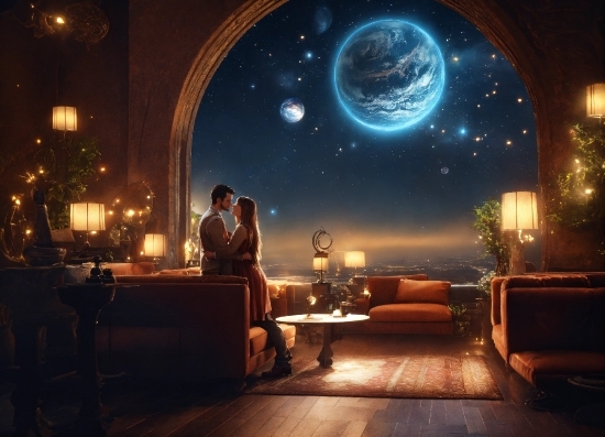 Moon, Architecture, Entertainment, Couch, Astronomical Object, Space