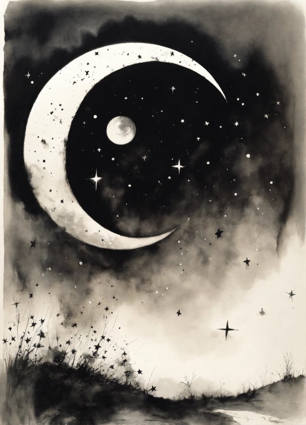 Moon, Art, Font, Astronomical Object, Rectangle, Painting