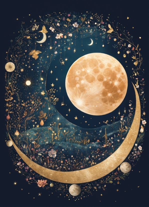 Moon, Astronomical Object, Font, Full Moon, Painting, Art