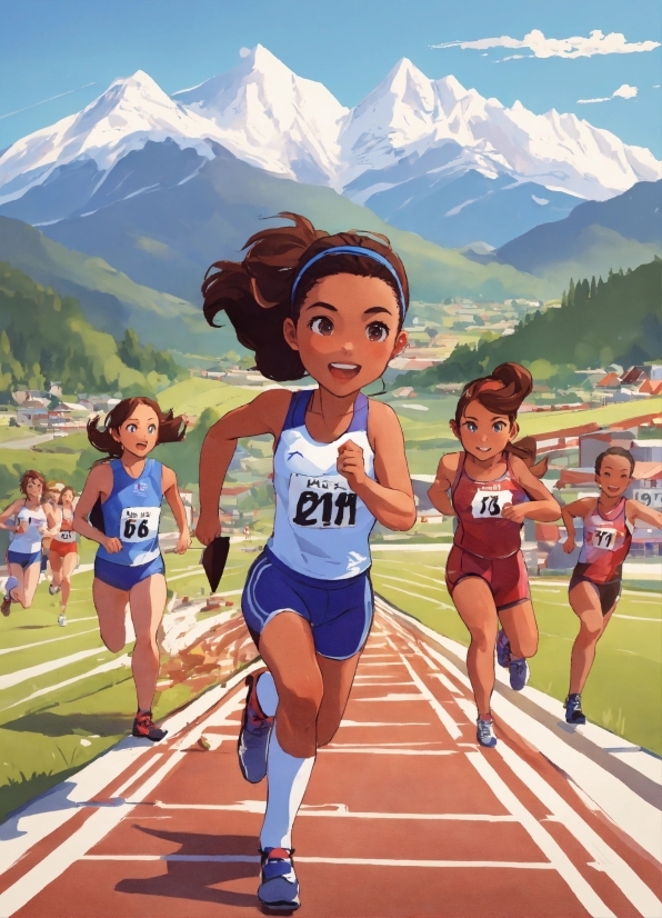 Mountain, Sky, Smile, Sports Uniform, Muscle, Track And Field Athletics