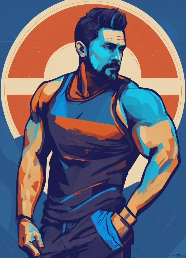 Muscle, Sleeve, Beard, Art, Poster, Electric Blue