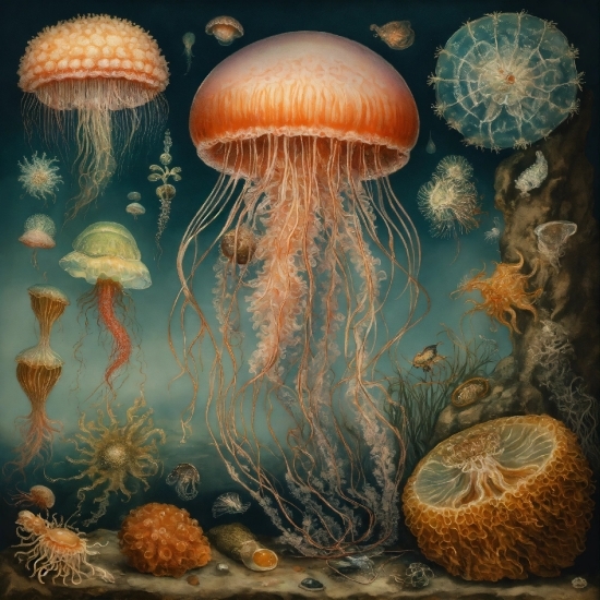 Nature, Organism, Art, Jellyfish, Marine Invertebrates, Illustration