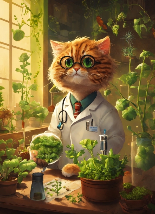 Plant, Cat, Vertebrate, Flowerpot, Organism, Mammal
