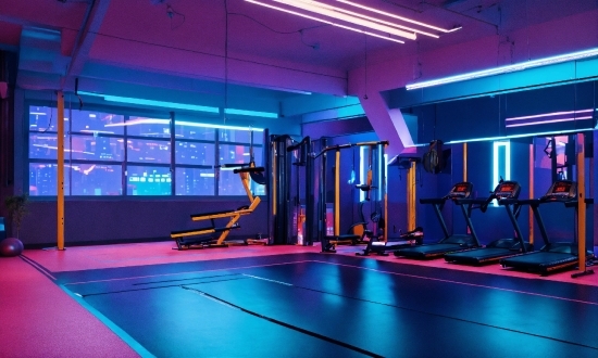 Purple, Lighting, Building, Swimming Pool, Flooring, Treadmill
