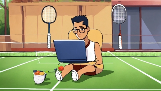 Racketlon, Laptop, Racquet Sport, Cartoon, Sports Equipment, Player