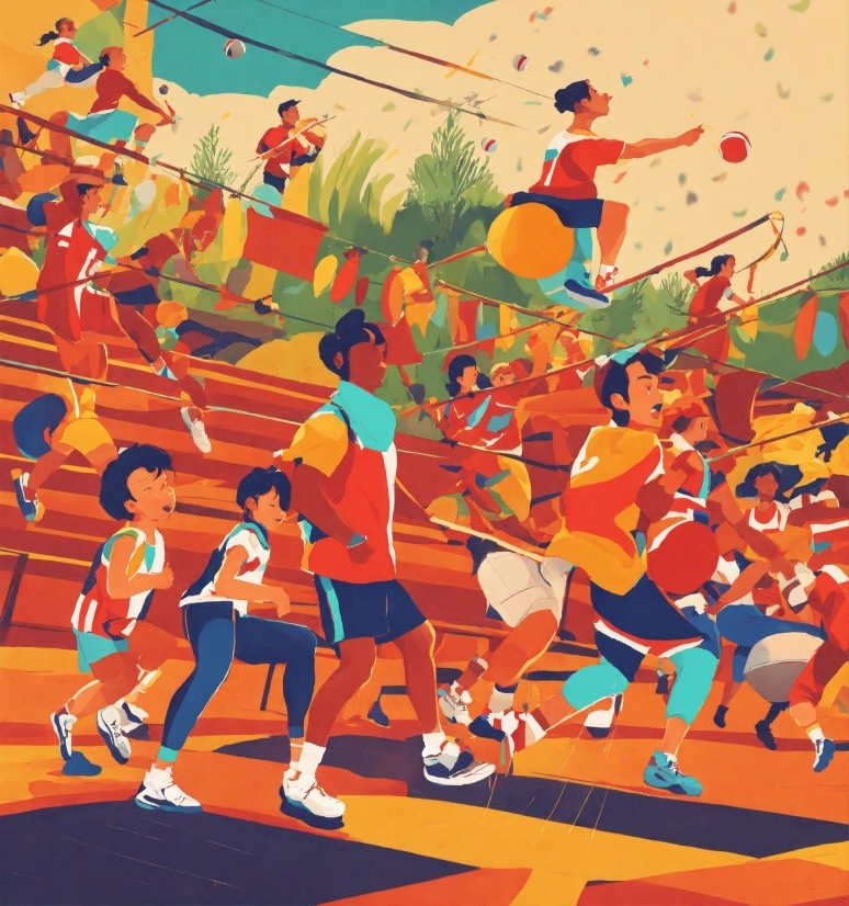Shorts, Orange, Art, Red, Sports, Player