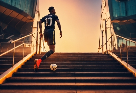 Sky, Flash Photography, Sports Equipment, Football, Wood, Stairs