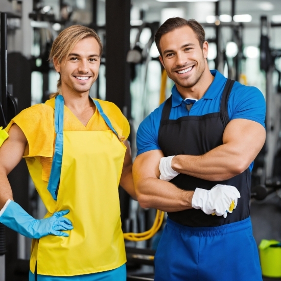 Smile, Muscle, Shorts, Blue, Yellow, Workwear