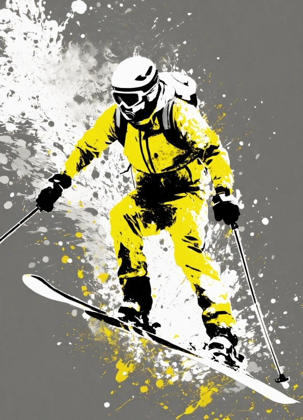 Sports Equipment, Slope, Art, Font, Winter Sport, Skier