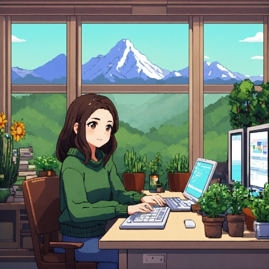 Table, Mountain, Plant, Computer, Personal Computer, Flowerpot