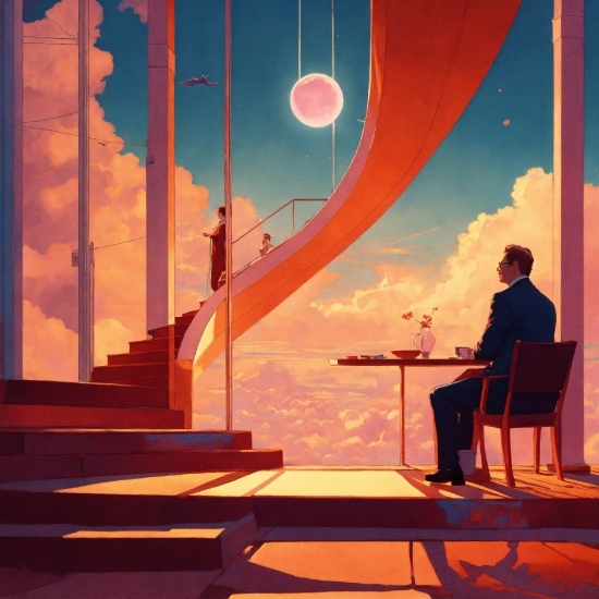 Table, Sky, World, Orange, Interior Design, Sunset