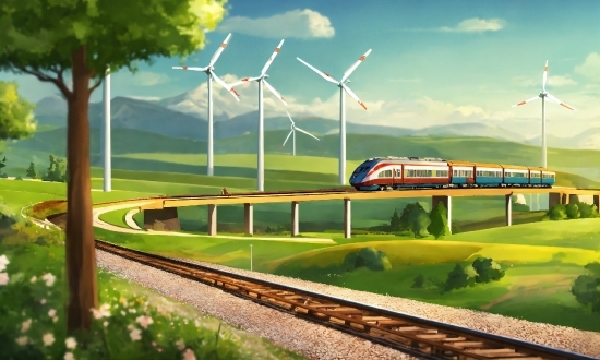 Train, Cloud, Sky, Plant, Ecoregion, Green