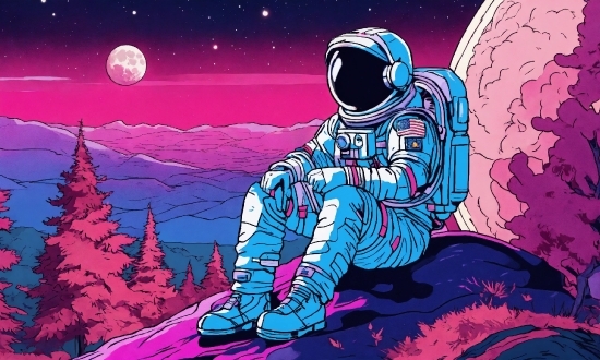 Vertebrate, Art, Moon, Painting, Cartoon, Astronaut